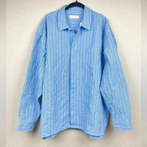 URBAN OUTFITTERS Standard Cloth Crinkle Stripe Shirt Men's Large BLUE White